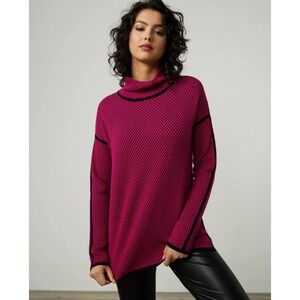 Joseph Ribkoff Pink Black Jacquard Funnel Neck Jumper Sweater Large